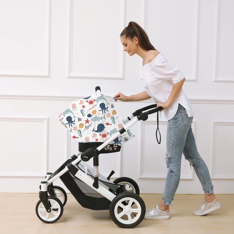 Hicoco Carseat Cover Boy and Girls - Multi-use Nursing Car Seat Canopy Cover for Breastfeeding  Infant Stroller Cover  High Chair Cover (Cute Fish) - Image 3